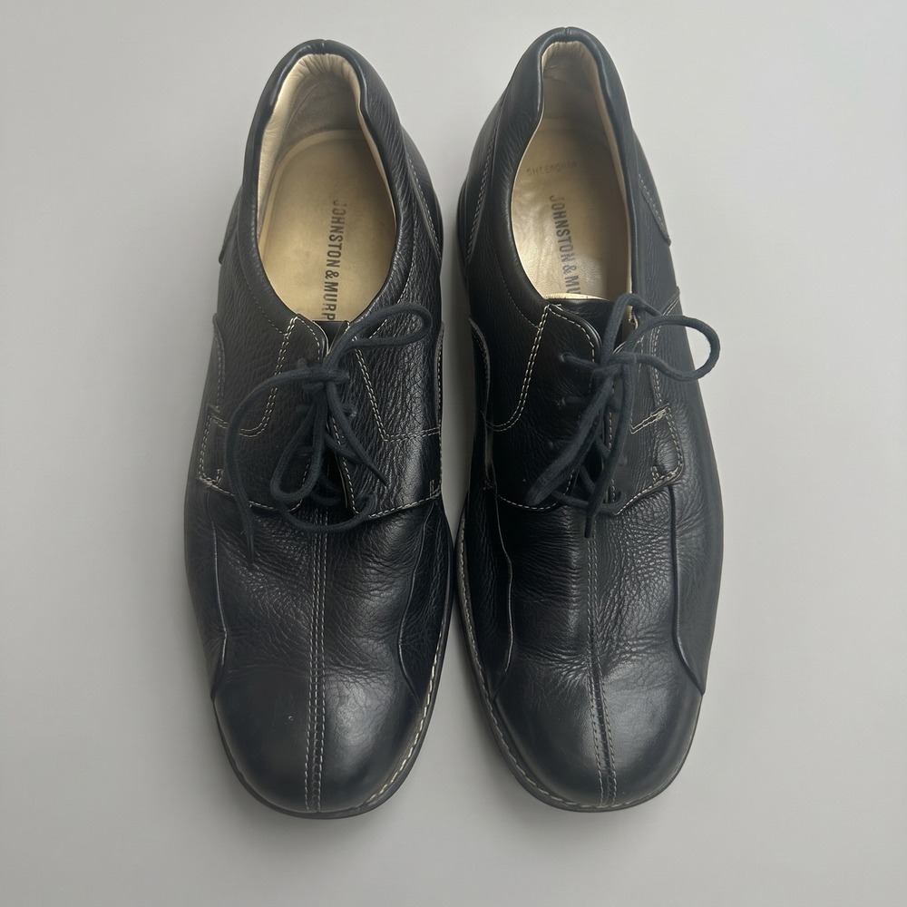 Johnston And Murphy Black Sheepskin Leather Oxford Dress Shoes Mens 10